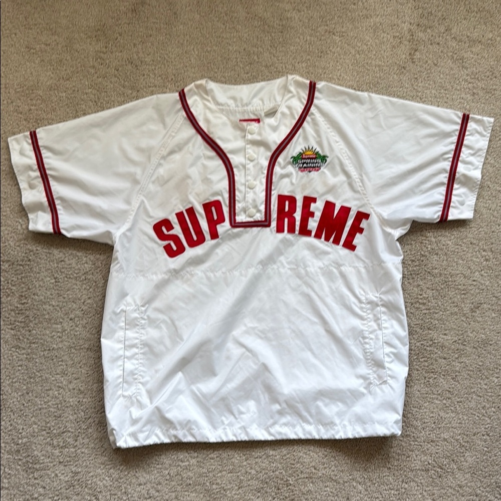 Supreme White and Red Baseball Jersey